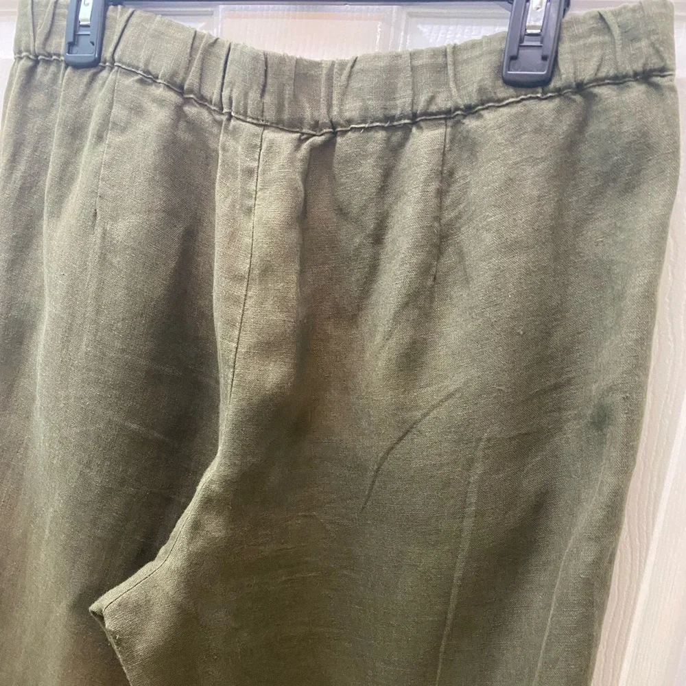 J. Jill Love Linen Tapered Leg Pull On Cropped Joggers Pants Olive Green Sz Med - Picture 10 of 11